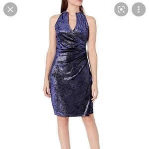 Tahari Size M Navy Blue sleeveless sheath dress